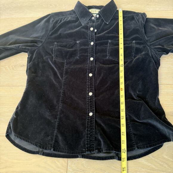 Eddie Bauer Black Snap Front Velour Top Women's Tall M Shirt Cotton Heavyweight - Picture 8 of 10